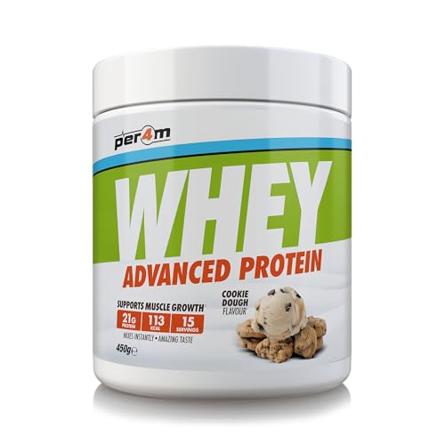 Per4m Whey Protein Powder | High Protein Shake for Muscle Growth & Recovery | Low Sugar Gym Supplement | Sports Nutrition Drink + Amino Acids (450g, Cookie Dough)
