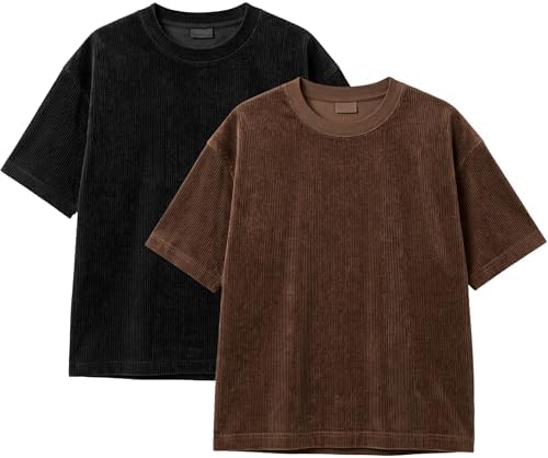 RodZen® Oversized Fit Half Sleeves Round Neck Textured Polycotton T-Shirt for Women/Girls (Pack of 2,Brown,Black-XL)