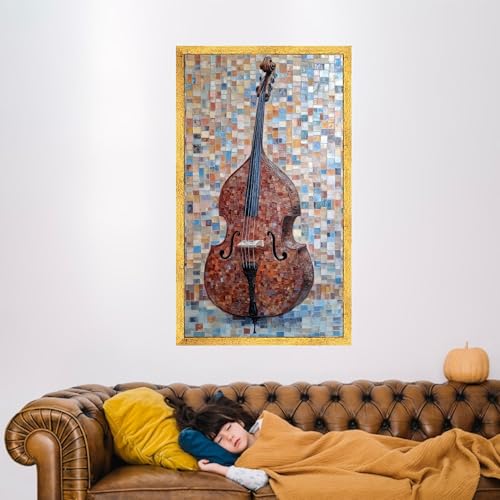 Tableau contrebasse vintage pour salon musique déco murale rétro mosaïque - 4