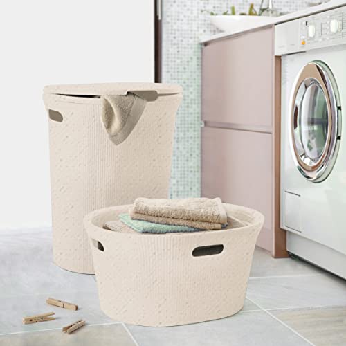 Image of Superio Ribbed Collection - Eco-Friendly Decorative Plastic Laundry Hamper with Lid and Cut-Out Handles, (2 Pack) Basket Organzier for Bedroom Bathroom College Dorm Room 40 Liter