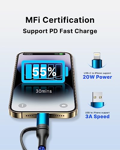 Image of 4 in 1 Charging Cable, 60W USB C to Lightning Cable 3FT, USB A /C to C /Lightning Multi Charging Cable Fast Charging for MacBook Pro /iPad Pro /Samsung S25 S24 /Switch 2,Blue
