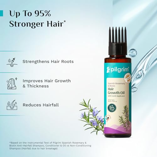 Image of Pilgrim Spanish Rosemary & Biotin HairGrowth Oil to Control Hair Fall & Strengthens Hair 100ml (Pack of 2) | Rosemary essential oil for hairgrowth | Reduces Hairfall | Strengthens Hair I For Women and Men