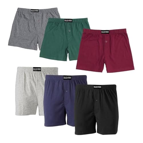 Molten Creek® Mens Plain Boxers Shorts Loose Fit, Durability And Longevity, Underwear Cotton Rich Button Fly Trunks Hipster Pants, 6 Pack, S-2XL (UK, Alpha, L, Regular, Regular, Assorted- 6 Pack)