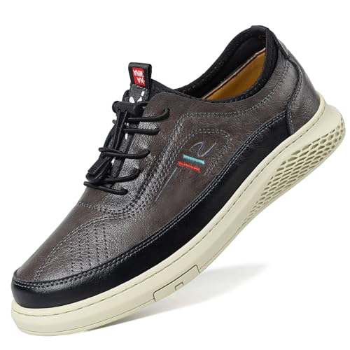 Image of Moodeng Mens Dress Shoes Leather Causal Oxfords Lightweight Formal Business Oxfords Adjustable Lacing Derby Shoes Comfortable Walking Loafers