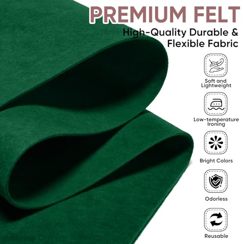 Image of Soft Felt Fabric Sheet 18 inch x 36 inch, 1.6mm Acrylic Craft Felt, Hunter Green | Soft Thick Felt by The Yard, Large Precut Sheet, Nonwoven Fabric for Sewing DIY Crafts, Classroom & Home Decor