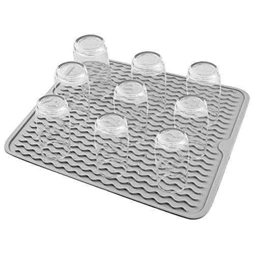 KONUNUS Tapis de séchage en silicone - Respectueux de l'environnement - Résistant à la chaleur et antidérapant - Pour vaisselle - Gris, grand format - 40 cm x 30 cm Cover