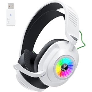 HW10 Wireless Gaming Headset for PS5,PS4,PC,2.4GHz Bluetooth Gaming Headphones with Noise Cancelling Microphone,50Hr Battery Gamer Headset for Switch, Laptop,Mobile,Mac,Cool RGB (White)