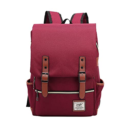 Mochila de lona premium de 16 pulgadas estilo vintage color vino con acabados robustos