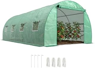 Outsunny Gewächshaus 6 x 3 x 2 m, 8 Fenster, Rolltür, Gewächstunnel, Grün