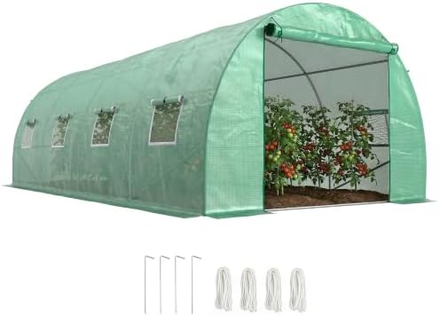 Outsunny Gewächshaus 6 x 3 x 2 m, 8 Fenster, Rolltür, Gewächstunnel, Grün