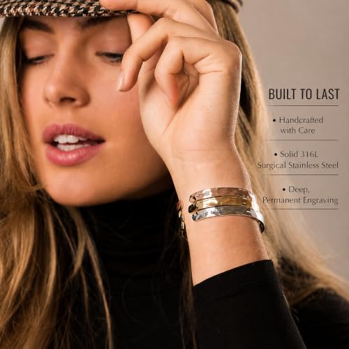 Carviell Bracelets for Women – 100+ Meaningful Engraved Messages – Solid 316L Surgical Stainless Steel Cuff Bracelet – Gift Ready - Image 3