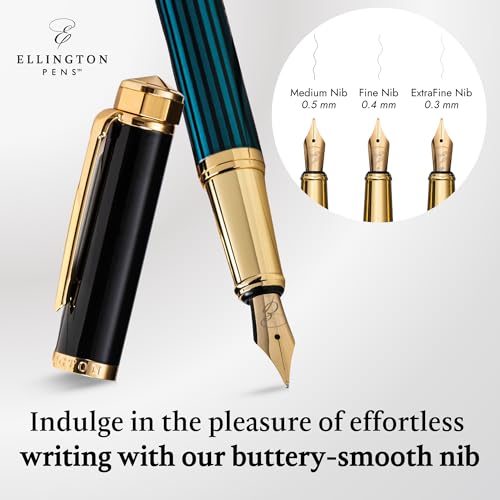 Image of Ellington Pens Luxury Fountain Pen Set - Extra Fine Nib - Includes 3 Ink Cartridges, Refillable Ink Converter, Gift Box -Fountain Pens For Writing, Calligraphy, Journaling, Sketching (Urban Hunter)