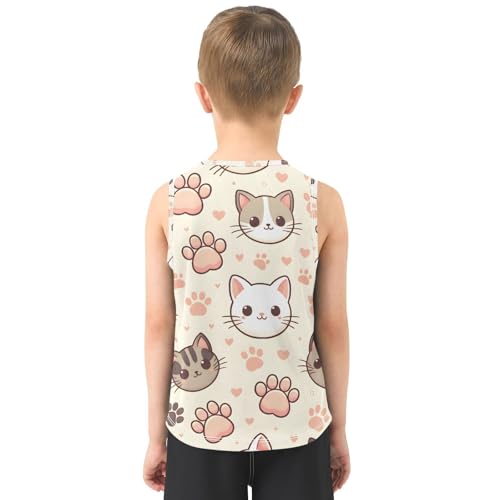 susiyo Cute Cats Paw Prints Boys Sleeveless Tank Top Girls Athletic T Shirt3