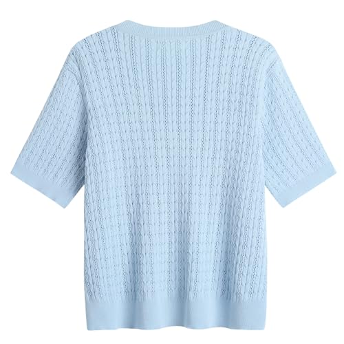 Image of Wowcarbazole Womens Summer Tops Short Sleeve Casual Crew Neck Fashion T Shirts Knit Pullover Sweater Trendy 2024