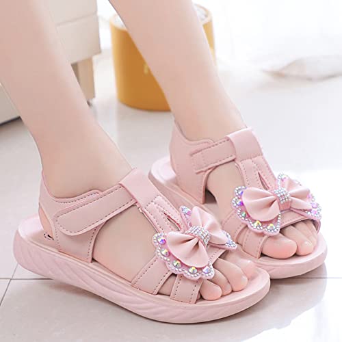 Girls Princess Rhinestones Bow Flat Sandals Open Toe Soft Sole T Strap Cute Dress Up Shoes for 4 to 12 Years Kids2
