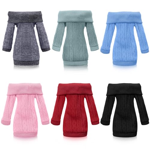 Fourluoo 6 Pcs Winter Doll Clothes 11.8 Inch Fashion Doll Sweater Outfits Sweet Accessories for Xmas Party Birthday Gifts(Green Black Red Blue Dark Gray Light Pink)
