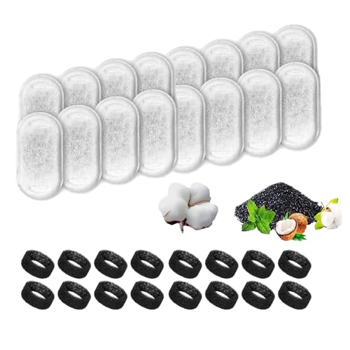 Cat Water Fountain Filter Replacement with Sponges BPA-Free Stainless Steel Pet Fountain Filters for Clean Fresh Water (16 Filters & 16 Sponges)