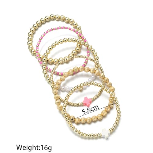 COLORFUL BLING Stackable Cross Bracelets Set for Women Imetation Pearl Resin Beaded Stretch Bracelet Stack Jewelry Birthday Christmas Prom Gifts2