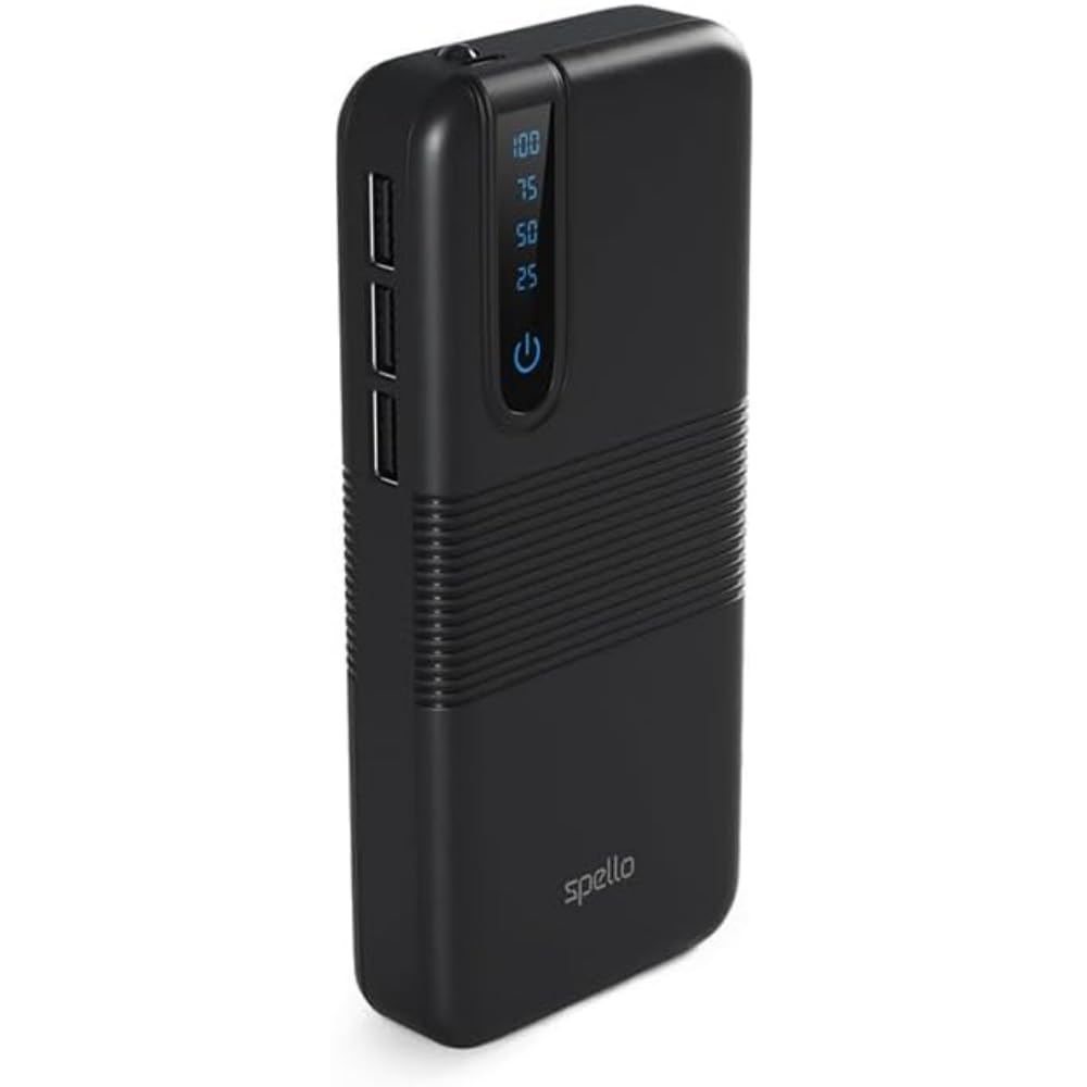 Spello Black Power Bank, USB-A Power Bank 20 000mAh, LED Display, For Travel, Charging Power Bank, High Capacity, Black