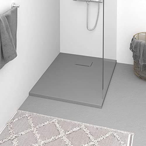 Yolola duschwanne 90x70 Duschwanne Schieferoptik Duschtasse flach Duschwanne Duschtasse Brausewanne Brausetasse Duschbecken Anti-Rutsch SMC Duschwanne-Niedrige Schwelle-90 x 70 cm-Grau