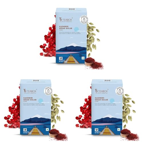 Image of Teabox Kashmiri Kesar Gulab Chai | From The Everlasting Beauty Of The Kashmir Valley | Mixed With The World's Rarest Saffron & Light Scented Roses | 250 Grams (Pack of 3)
