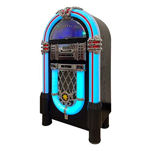 Arkrocket Taurus II Mid-Size Jukebox Vinyl Record Player Bluetooth USB SD CD Player Radio Retro Turntable Classic Jukebox (Taurus II - Black)