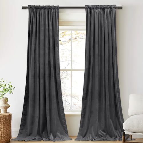 PONY DANCE Grey Velvet Blackout Pencil Pleat Curtains - Image 2