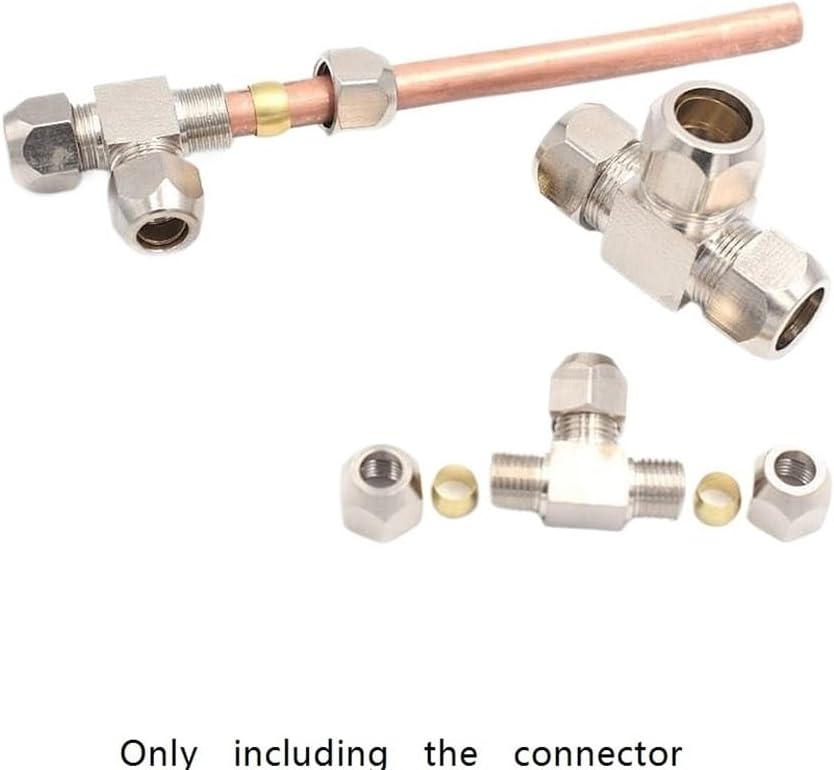 Brass Pneumatic Fittings T Type - Tube Compression Tee Ferrule Joint Connector for PE/PEG - 1pc(10x8x10mm)