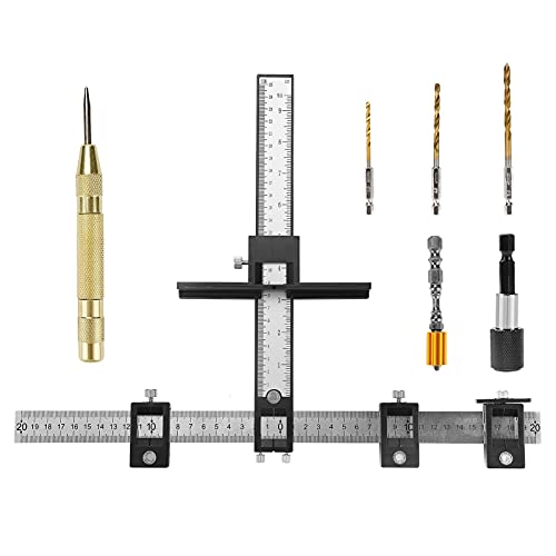 ACETOP Cabinet Hardware Jig with Center Punch, Bit Holder, Twist Drill Bit, Magnetic Screwdriver Bit, Adjustable Punch Locator Drill Guide for Handles Knobs Installation on Doors Drawer Pull Hole