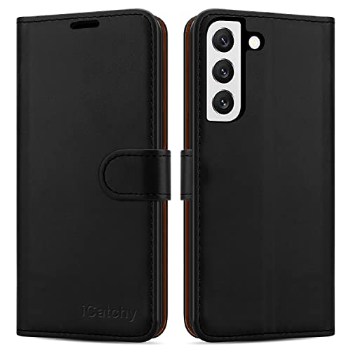 Image of iCatchy for Samsung Galaxy S22 Case Leather Wallet Book Flip Folio Stand View Magnetic Closure with Card Slots Cover Compatible with Samsung Galaxy S22 5G 6.1'' (Black)