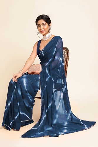 Image of MIRCHI FASHION Women Saree Shibori Print Chiffon | Elegant Festive and Functional Sari for All-Day Comfort with Matching Blouse