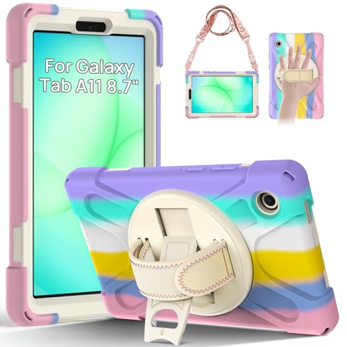 Coque antichoc Samsung Galaxy Tab A11 8.7 Rose robuste anti-chute avec bandoulière