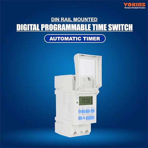 Image of YOKINS YD-TSR30 Digital Timer Switch 30A 230V AC | 7-Day Programmable Time Switch with 16 ON /Off Settings | Built-in Battery Backup | DIN Rail Mounted | Street Light Timer Controller