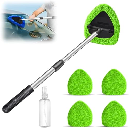 Générique Kit de Nettoyage pour Vitres Carivys, Brosse de Nettoyage Extensible à 180° avec Manche, 4 Tampons et 1 Vaporisateur, Brosse Pare Brise Voiture Interieur, Roulez Clair Tout l’Hive (Vert)