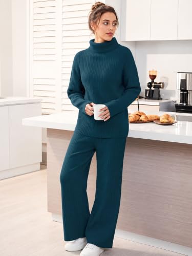 Image of TYSORT Women's Winter Woolen Turtleneck Sweater with Pajama | Warm Winter Wear Cord Set | Woolen Tracksuit Loungewear Set