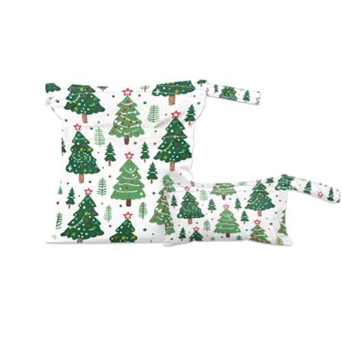 GzLeyigou 2pcs Cloth Diaper Wet Dry Bag Waterproof Storage Bag Travel Laundry Bags, Beach, Pool, Breast Pump Parts, Gym Bag for Swimsuits & Wet Clothes for Baby (Winter-Themed Christmas Tree)