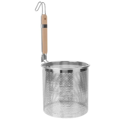 Cabilock Colander Scoop Wooden Handle Stainless Steel Pasta Strainer for Hot Pot Noodles Vegetables Dumplings Frying Cooking 15.94 X 6.69 X 6.69 in