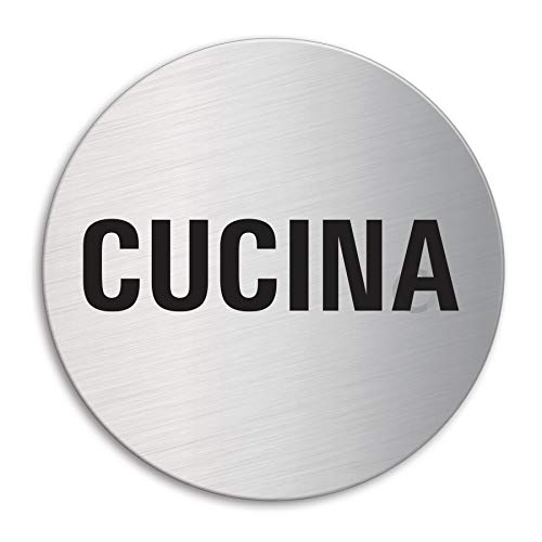 Cartello - Cucina | Targhette Targa Acciaio Inox Ø 100 mm autoadesivo | Ofform Design Originale No.7634