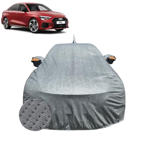 Image of Car Cover for Audi A3 (2014-2020) | 100% Waterproof Cover with Reflective Mirror Pockets | Dustproof, Scratchproof, Heatproof Audi A3 Car Cover |Soft Cotton Lining| Grey