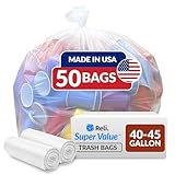 Reli. SuperValue 40-45 Gallon Trash Bags | 50 Count | Made in USA | Heavy Duty | Clear Multi-Use Garbage Bags