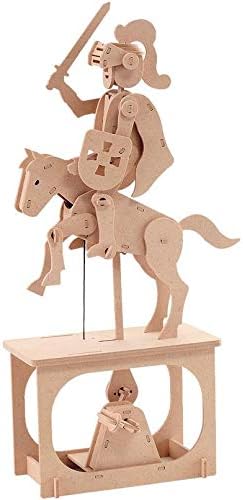 Red Knight Wood Gear Toy w/Hand Crank, Printed Wood Pieces & Instructions - Sustainable Automata Wood Toys