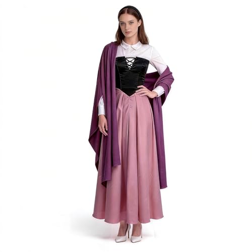 Cuzeolin Womens Princess Dress Beauty Cosplay Costume Vintage Peasant Dress Ball Gown with Shawl Headband M