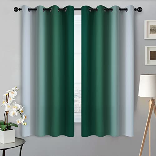 Image of SimpleHome Ombre Dark Green to Grey White Curtains for Living Room 52Wx63L | Room Darkening Curtains for Bedroom,Gradient Light Blocking Curtain,Thermal Insulated Grommet Window Drapes,2 Panels,63 Inch