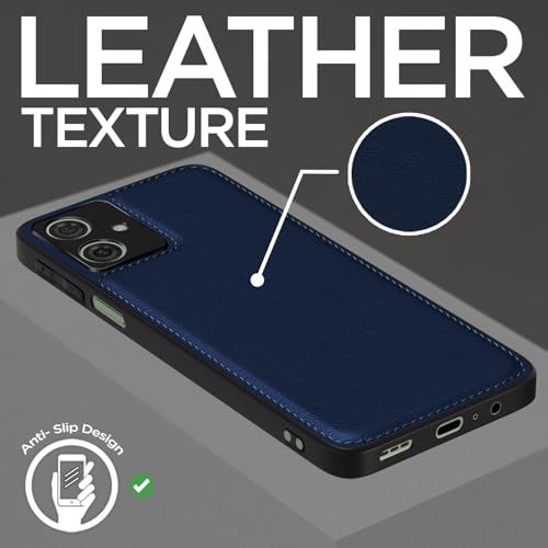 Image of Amazon Basics Back Cover for Motorola Moto G54 5G / G54 Power 5G / G64 5G | Leather Finish | Raised Edges & Super Soft-Touch | Full Camera Protection Bumper Case (Blue)