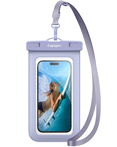 Spigen AquaShield Universal Waterproof Phone Pouch, Waterproof Phone Case, PVC Protective Dry Bag Cases with IPX8 A601 Compatible with iPhone, Galaxy, Google (Pack of 1) - Transparent Aqua Blue