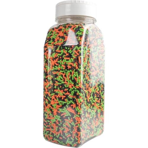 Image of Cake Mate Halloween Sprinkle Blend, Easy-Pour Lid, 26 oz | Halloween sprinkle blend in black, orange and green adds spooky color to cookies, brownies, cakes and ice cream desserts