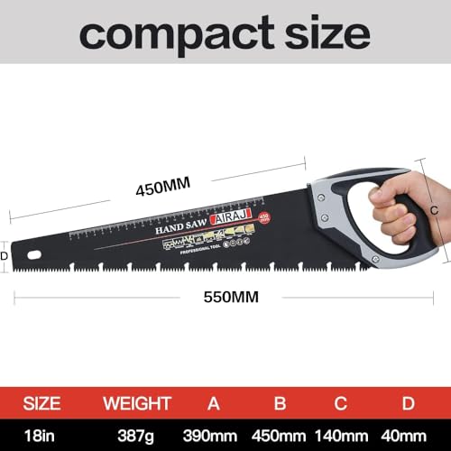 AIRAJ 450MM Hand Saw, Fine Cutting Heavy Duty Pruning Saw, Unique Ω Type Chip Flutes, Comfortable Non-Slip Handle, Professional Pruning Saw for Sawing, Pruning, Trimming Gardening