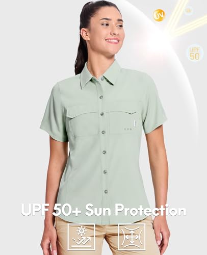 Haimont Women's UPF 50+ Sun Protection Button Down Fishing Hiking Travel Shirts Short Sleeve Quick Dry Shirt with Pockets4