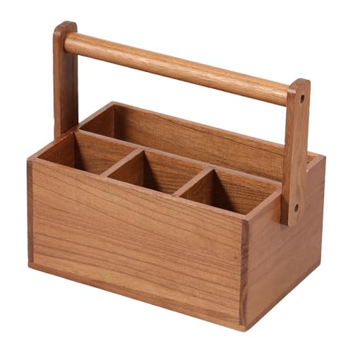 bigjvbfv - Bandeja de cubiertos de madera con asa, soporte para cubiertos de 4 compartimentos, organizador de cubiertos de cocina, almacenamiento multiusos para cocina, oficina,...