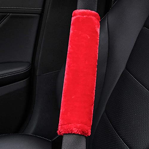 Image of Soft Faux Sheepskin Seat Belt Shoulder Pad for a More Comfortable Driving, Compatible with Adults Youth Kids - Car, Truck, SUV, Airplane,Carmera Backpack Straps 2 Packs Red